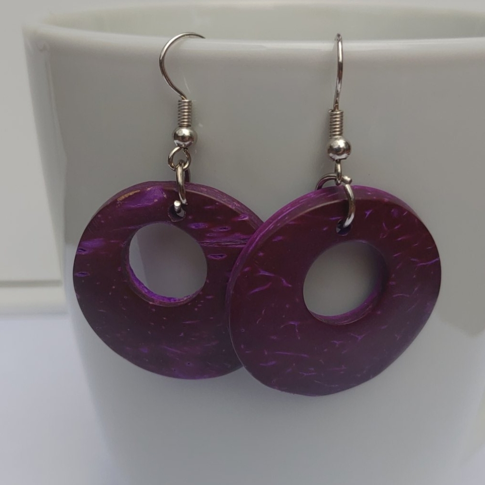2/$10 or 4/$15 Purple Wooden Earrings Round Marbled